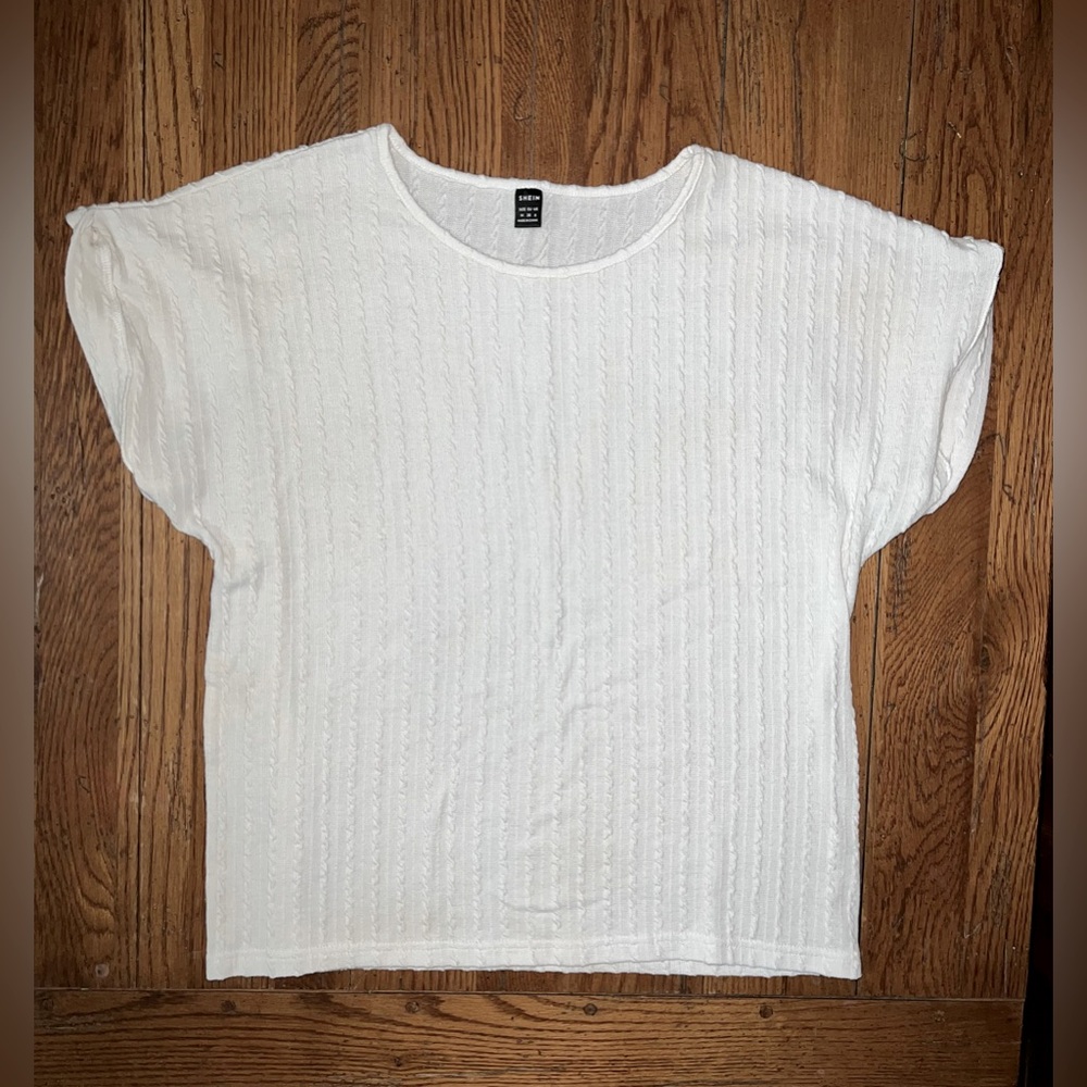 Women’s White Shirt Cuff Sleeve Knit Blouse Corded Top Tee!